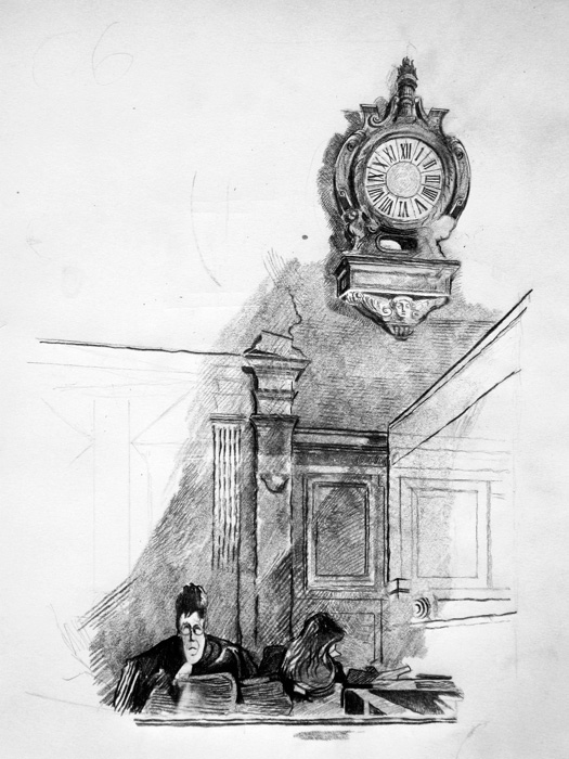 Les fantômes de la défense, Les greffieres et la pendule, 28 x 21 cm, 2009